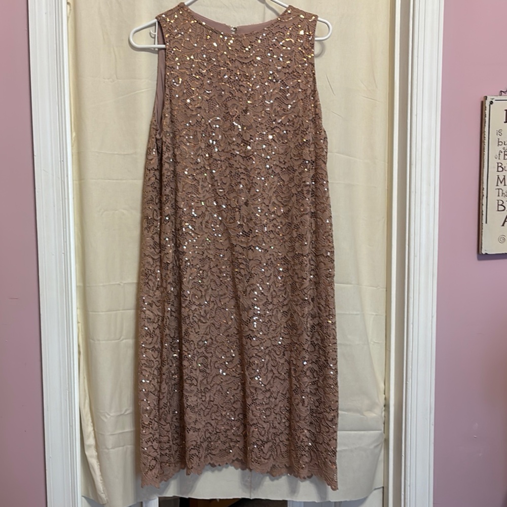 MARINA Gold Sequin A-line Midi Dress